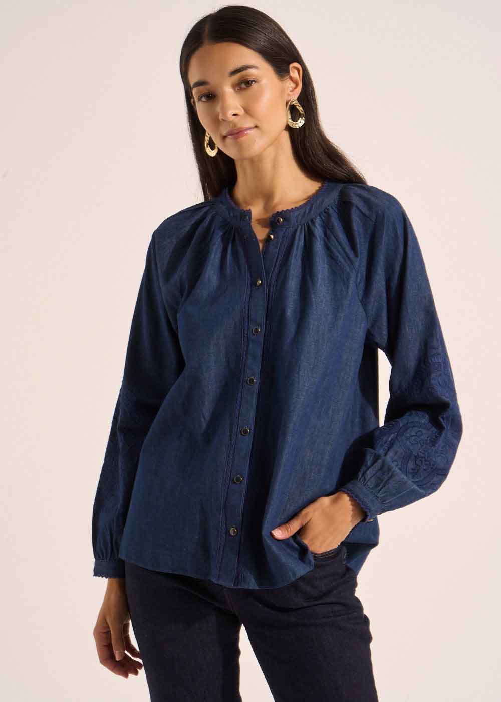 CAMINOU Embroidered cotton denim shirt - 1 - Sud Express - Sud Express