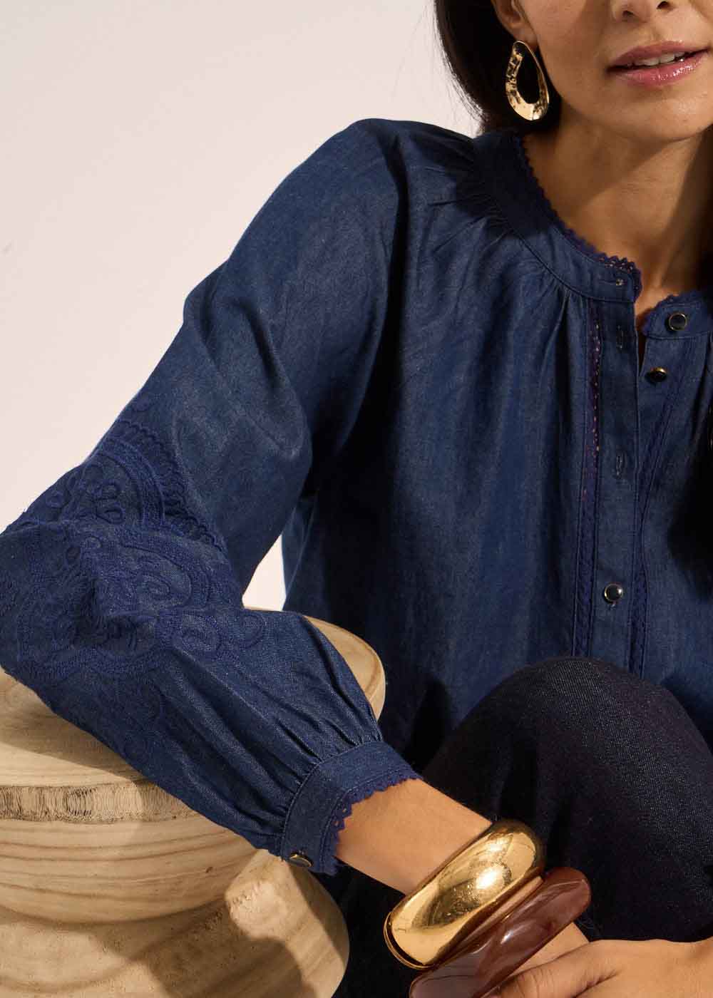 CAMINOU Embroidered cotton denim shirt - 4 - Sud Express - Sud Express