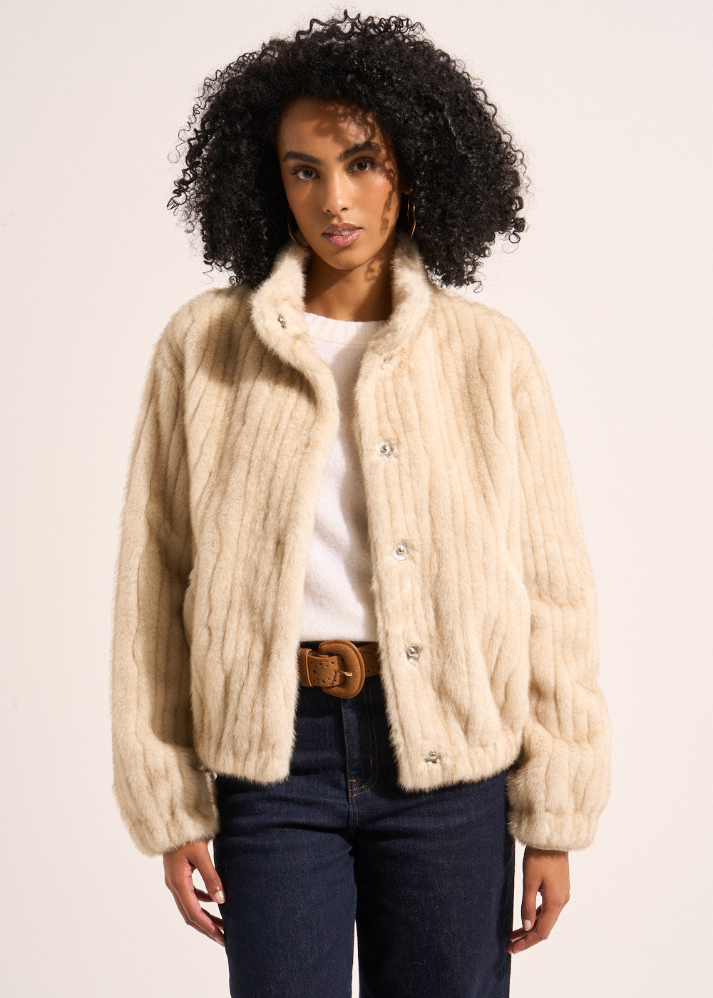 MATHILDE Short faux fur coat with stand-up collar - 1 - Sud Express - Sud Express