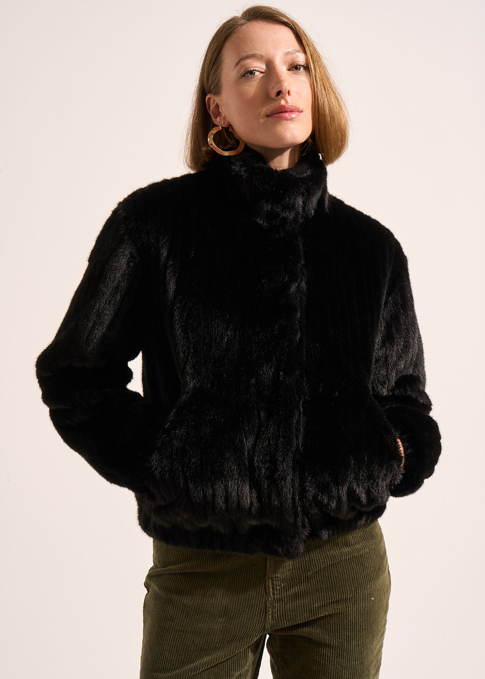 MATHILDE Short faux fur coat with stand-up collar - 1 - Sud Express - Sud Express
