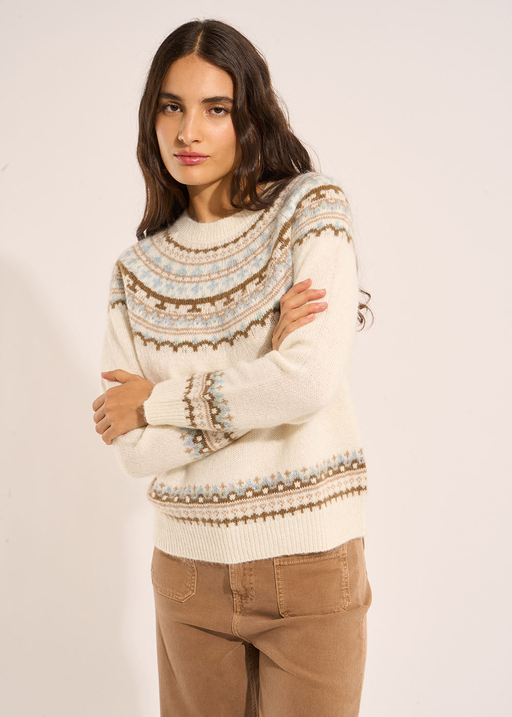 MISLANDA Warm knitted round neck jumper with patterns - 1 - Sud Express - Sud Express