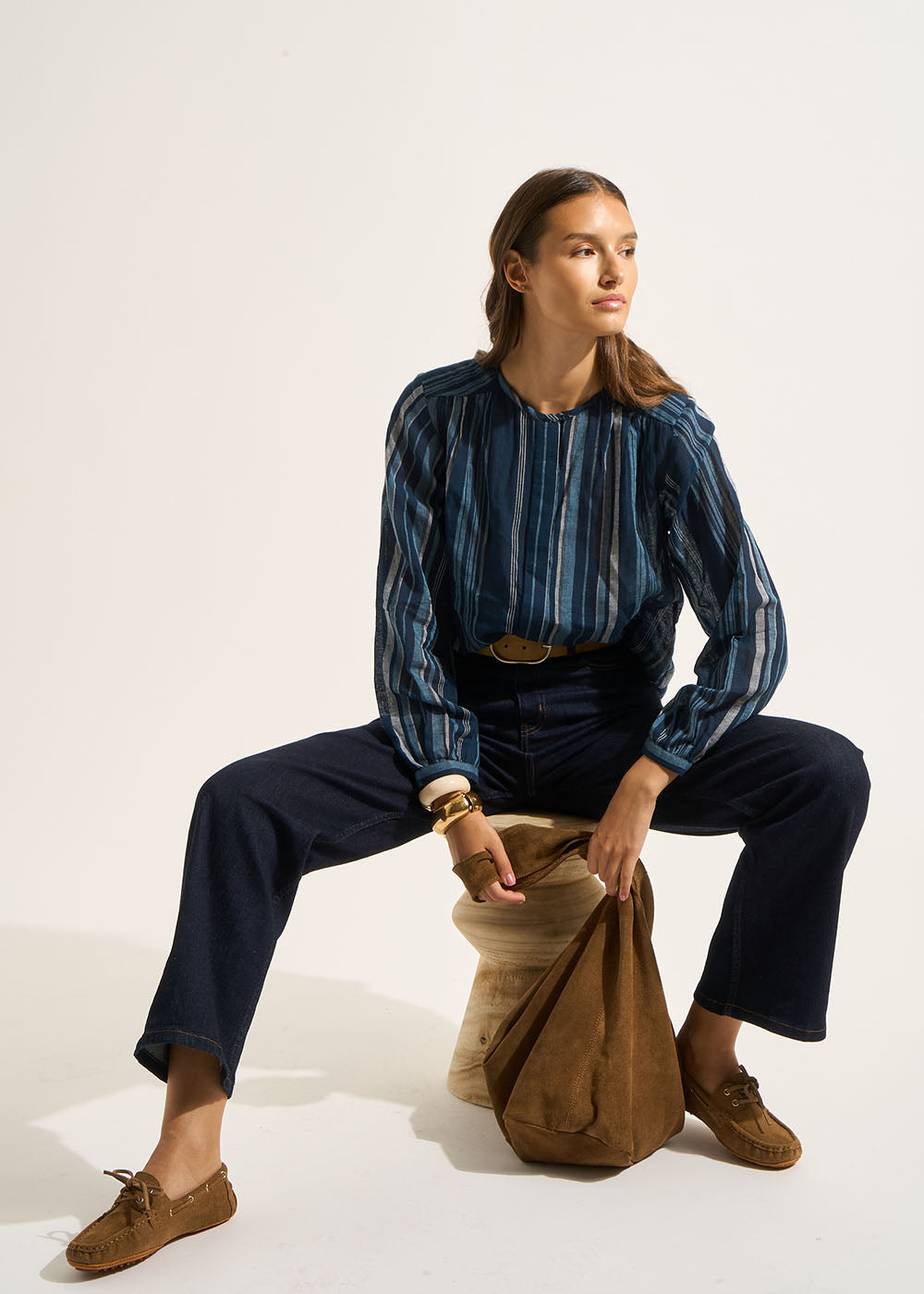 Striped shirt with round neckline and long sleeves - Sud Express - 5 - Sud Express