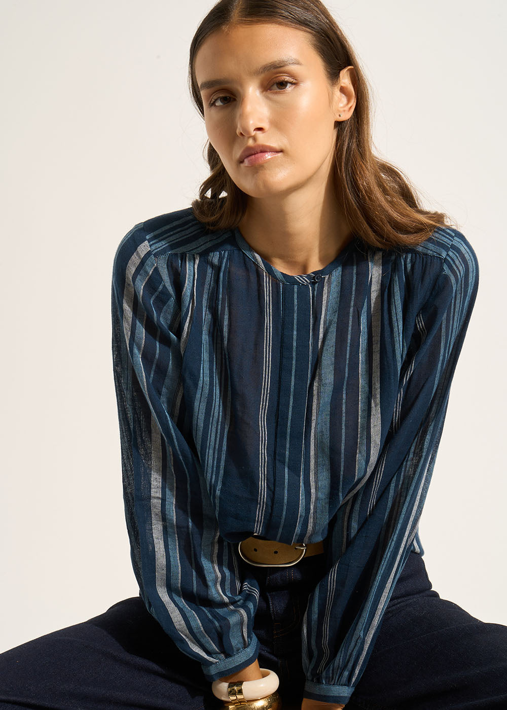 Striped shirt with round neckline and long sleeves - Sud Express - 6 - Sud Express