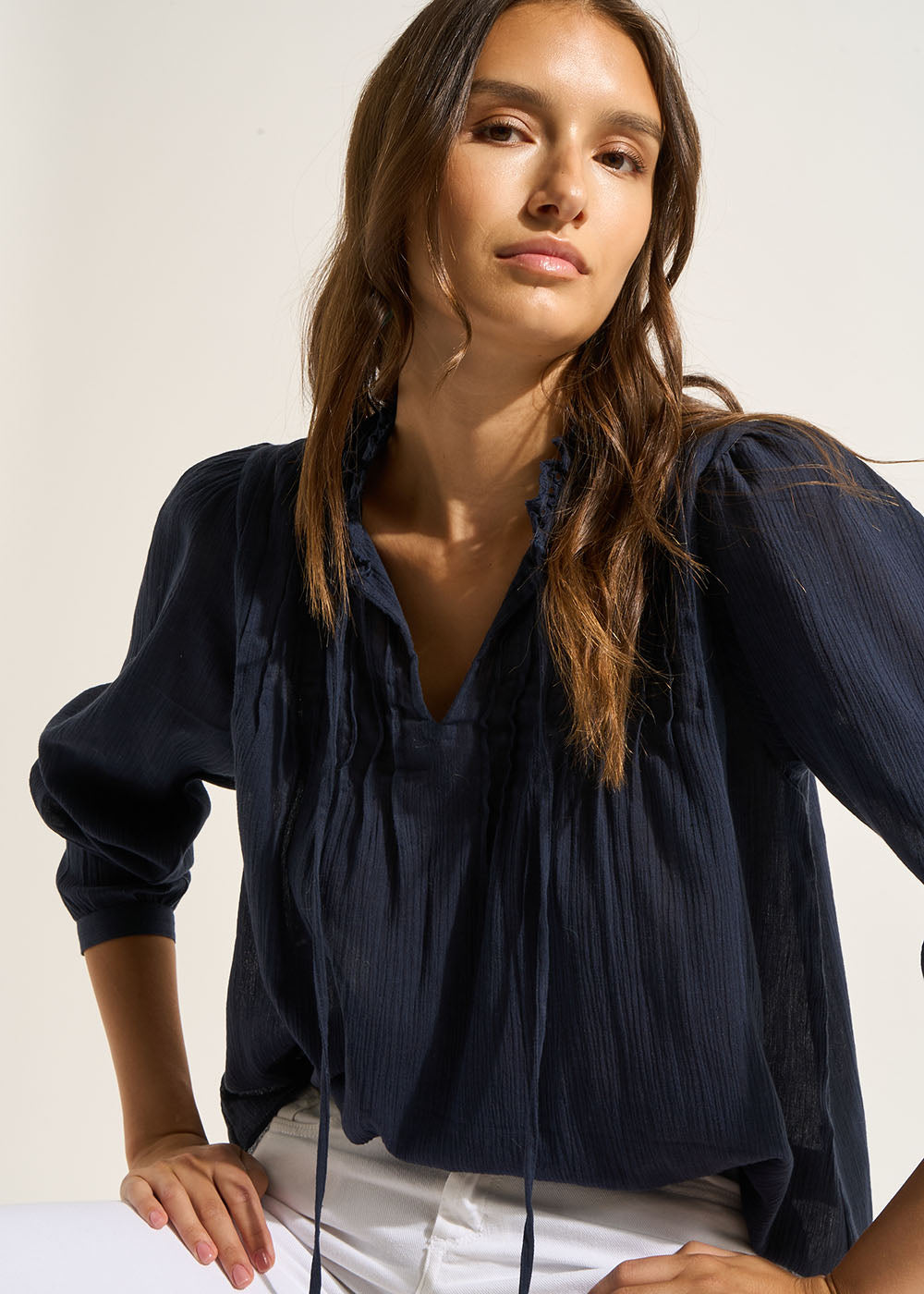 Blouse in soft, lightweight cotton gauze - Sud Express - 4 - Sud Express