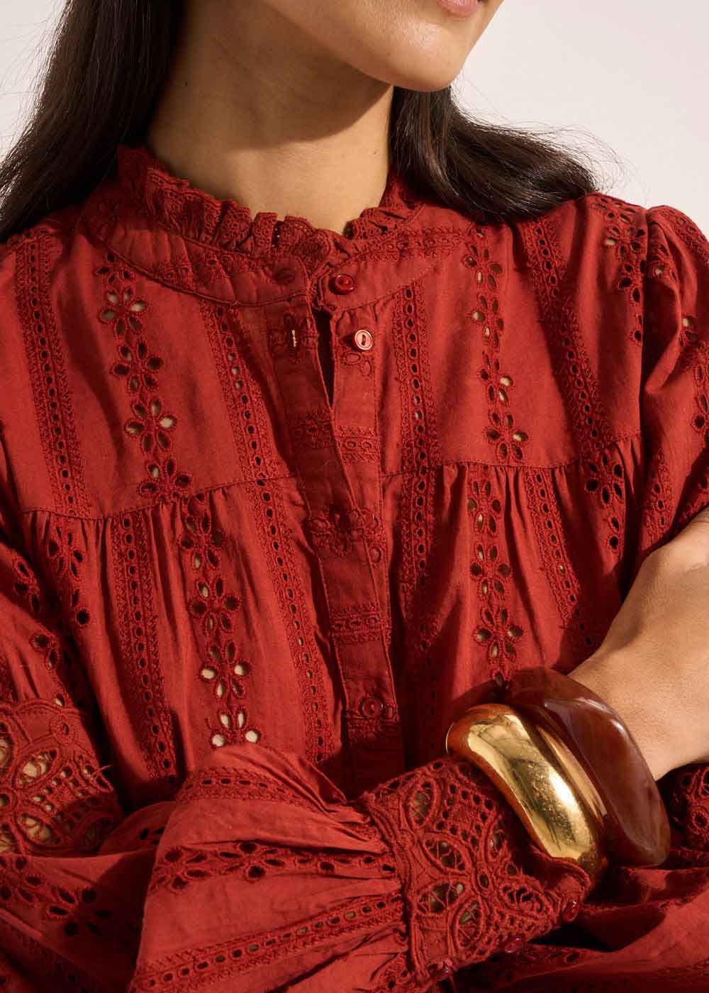 CAJOSIANE Loose-fitting shirt in broderie anglaise with a ruffled collar - 4 - Sud Express - Sud Express