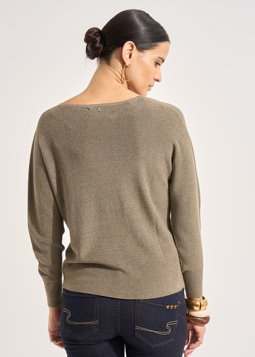 MACARENOU V-neck jumper with batwing sleeves and lurex threads - 3 - Sud Express - Sud Express