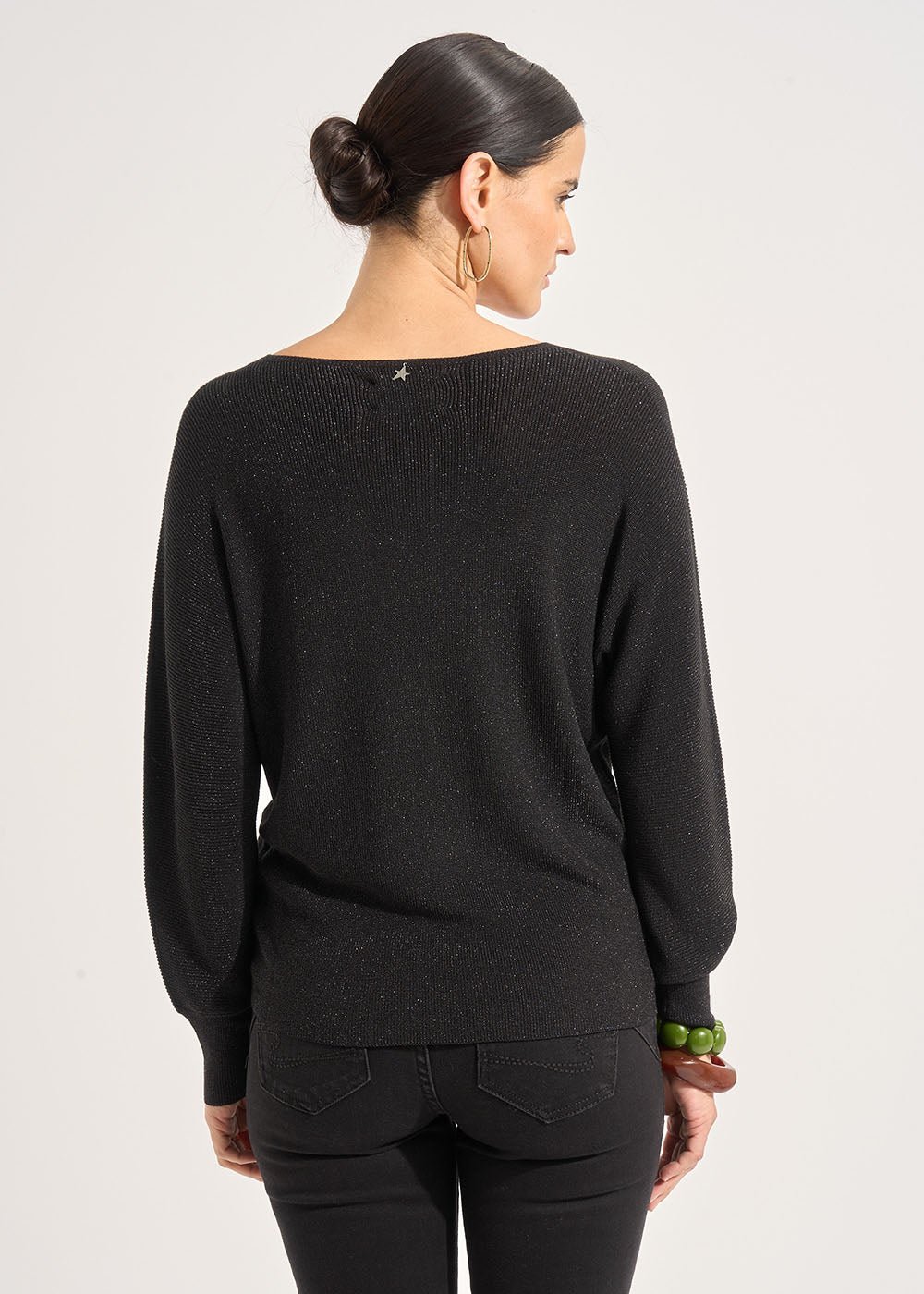 MACARENOU V-neck jumper with batwing sleeves and lurex threads - 3 - Sud Express - Sud Express