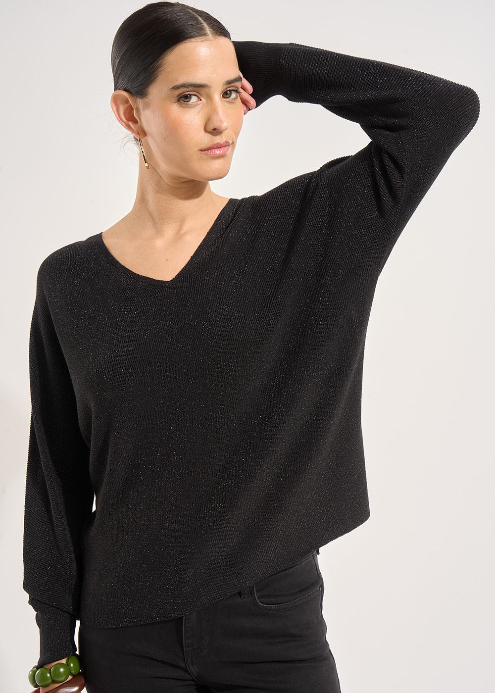 V-neck jumper with batwing sleeves and lurex threads - Sud Express - 5 - Sud Express