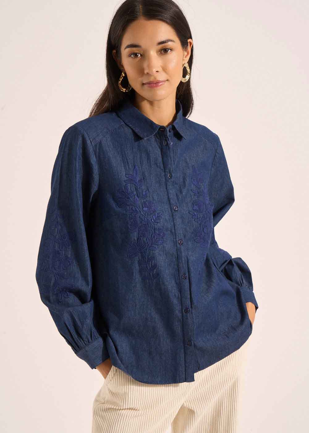 CADOULINE Embroidered denim blouse - 1 - Sud Express - Sud Express