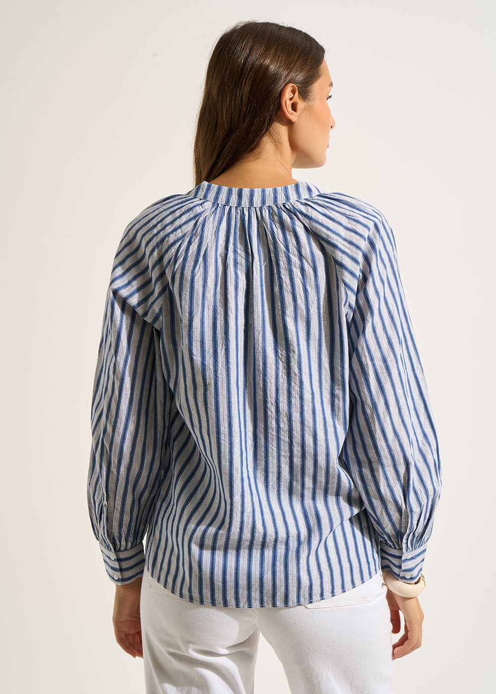 TOBY Blouse with shiny stripes and loose long sleeves - 3 - Sud Express - Sud Express