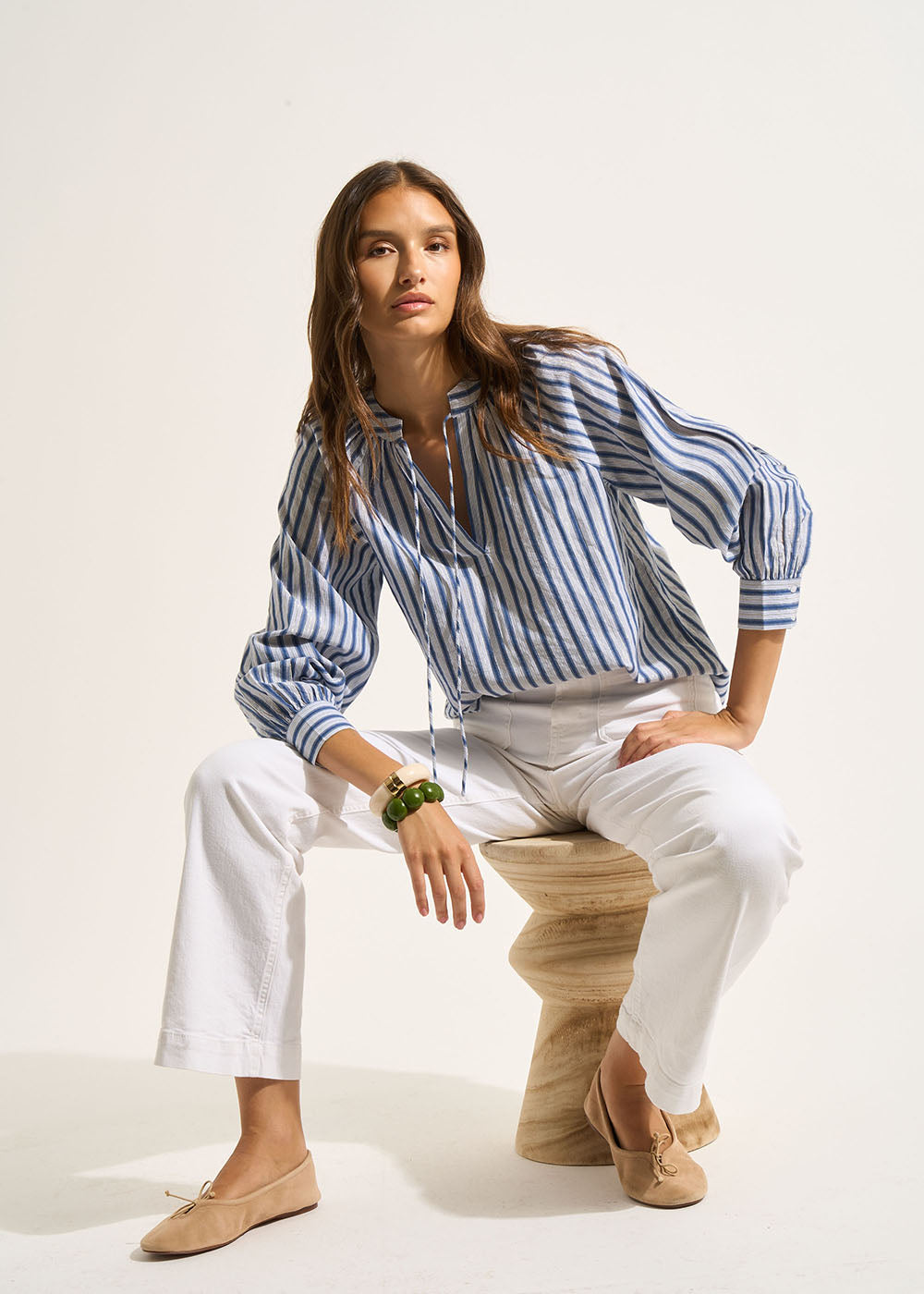 Blouse with shiny stripes and loose long sleeves - Sud Express - 5 - Sud Express