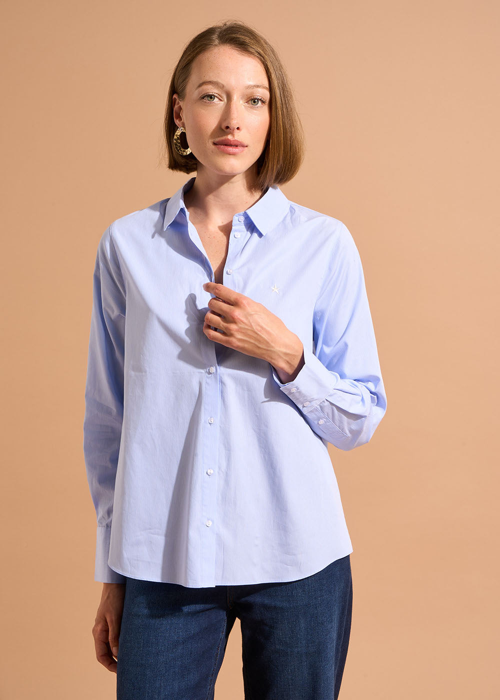 CANOLA Fitted striped cotton shirt with star embroidery - 1 - Sud Express - Sud Express