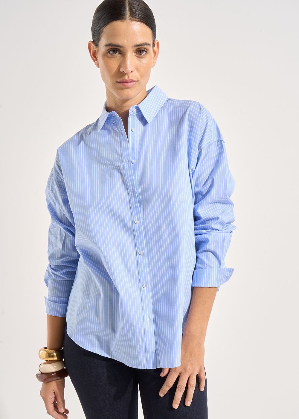 Oversized striped cotton shirt - Sud Express - 5 - Sud Express