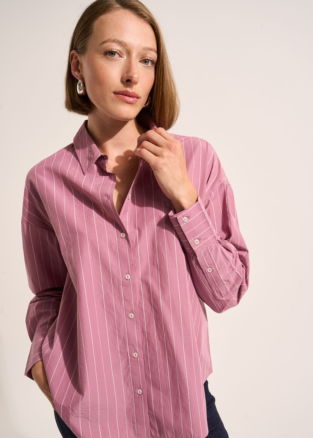 CHARBI Oversized striped cotton shirt with dropped shoulders - 1 - Sud Express - Sud Express