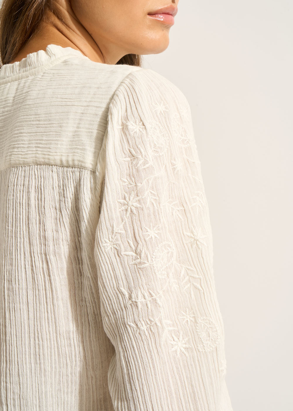 TADOULI Blouse in embroidered cotton double gauze with long sleeves - 4 - Sud Express - Sud Express