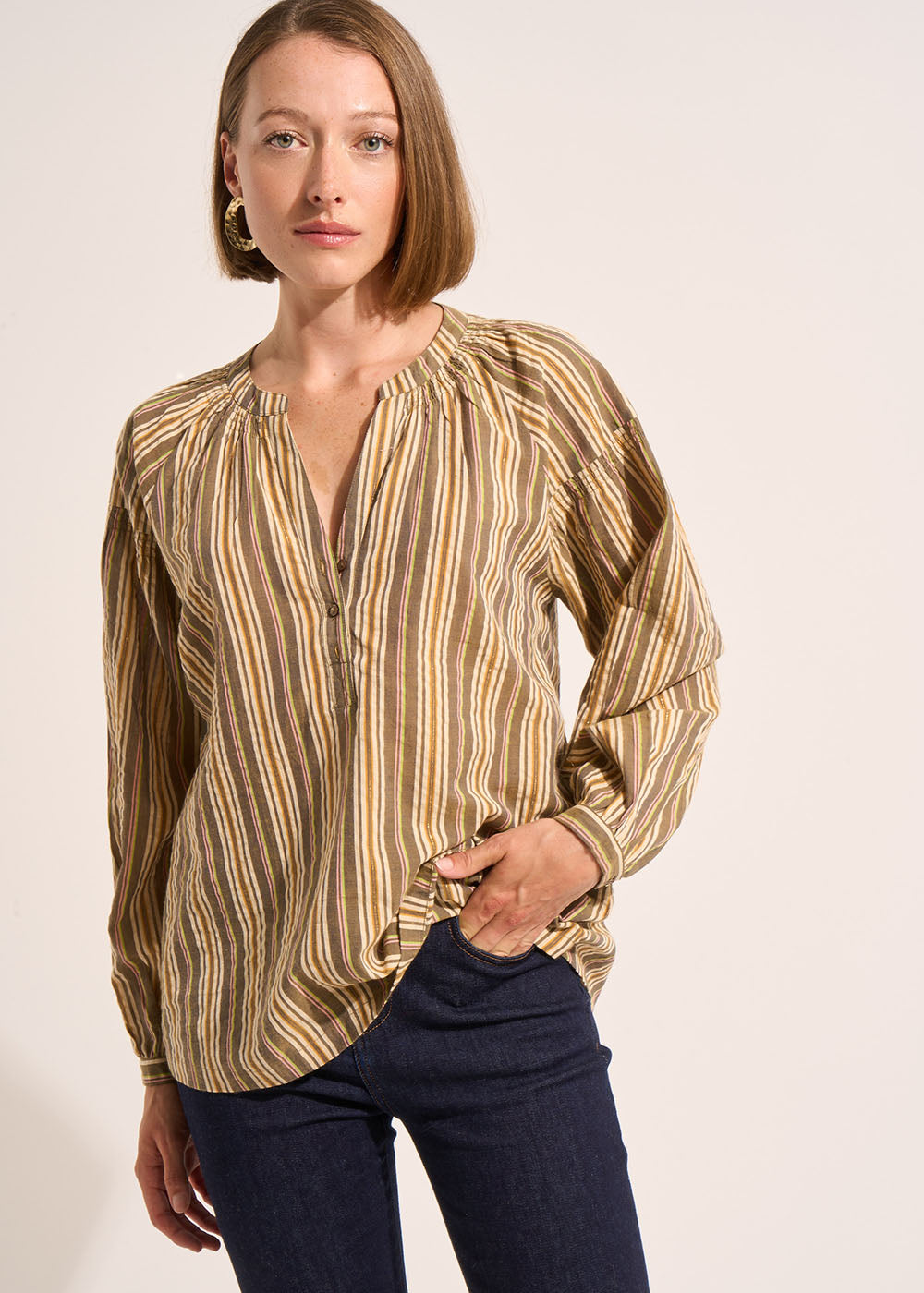 TASIA Loose-fitting striped blouse with long sleeves - 1 - Sud Express - Sud Express