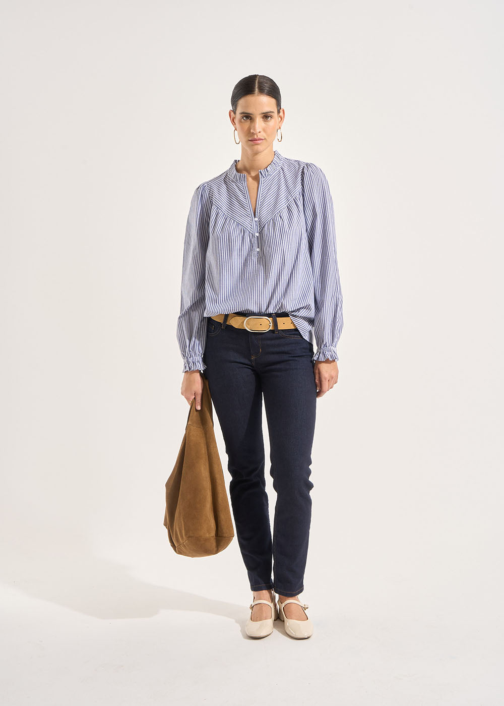 TONIMO Loose-fitting striped cotton blouse with Tunisian neckline - 1 - Sud Express - Sud Express