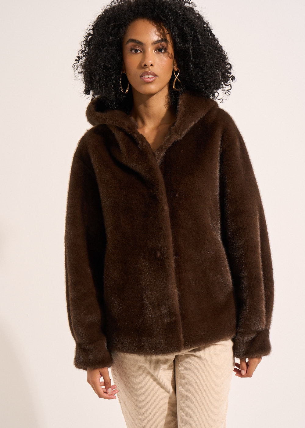 MICHALYNA Mid-length faux fur coat with hood - 1 - Sud Express - Sud Express
