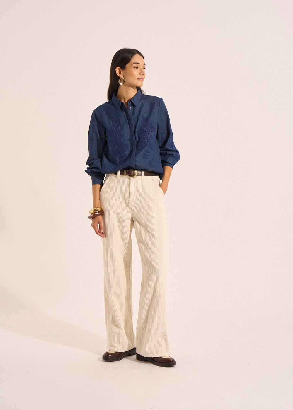 High-waisted cotton velvet wide-leg trousers - Sud Express - 5 - Sud Express