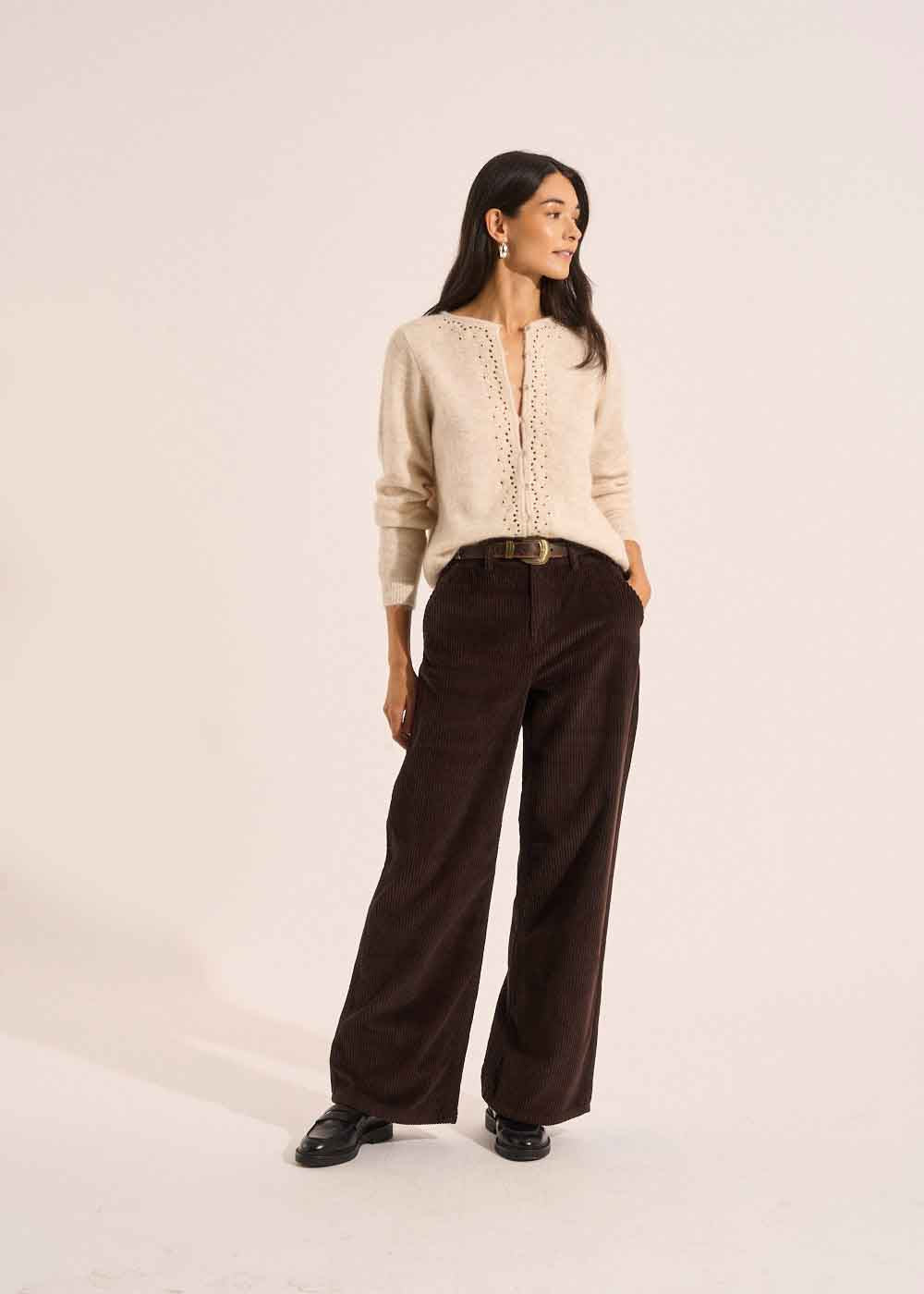 POMMI High-waisted cotton velvet wide-leg trousers - 1 - Sud Express - Sud Express