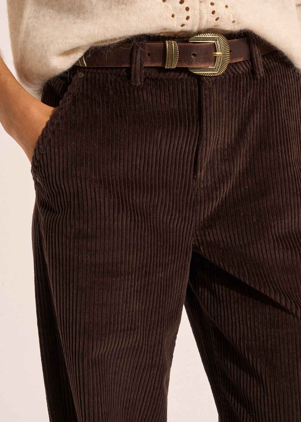 POMMI High-waisted cotton velvet wide-leg trousers - 4 - Sud Express - Sud Express