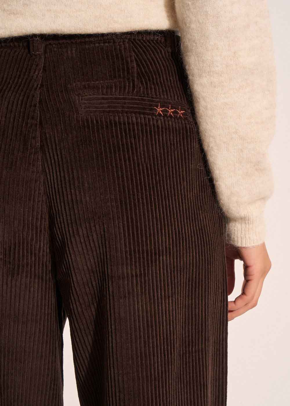 High-waisted cotton velvet wide-leg trousers - Sud Express - 5 - Sud Express