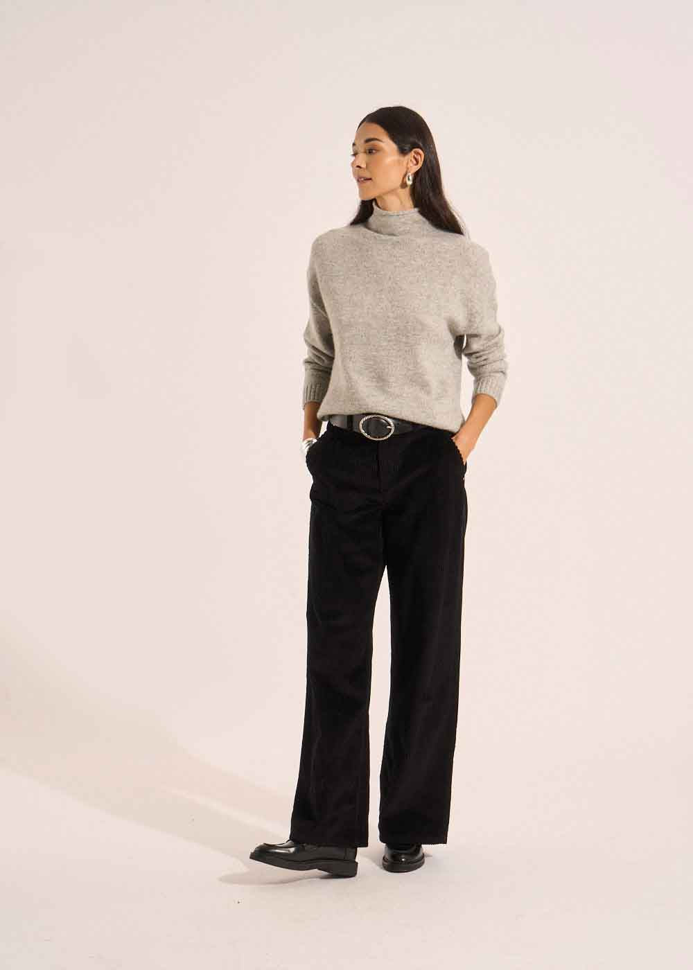 POMMI High-waisted cotton velvet wide-leg trousers - 1 - Sud Express - Sud Express