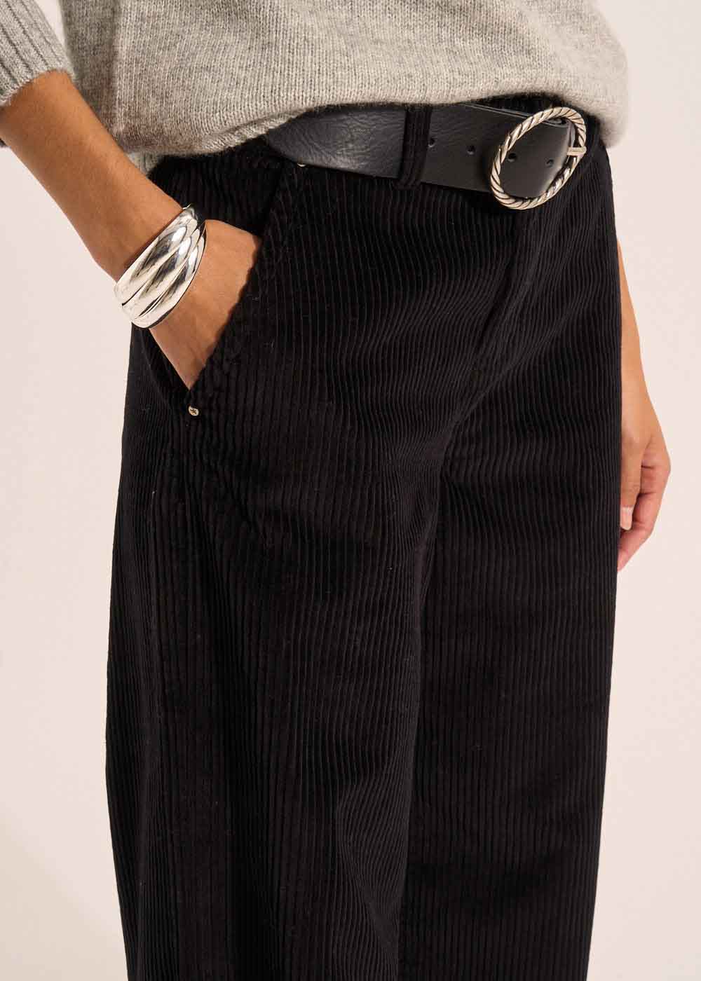 High-waisted cotton velvet wide-leg trousers - Sud Express - 5 - Sud Express