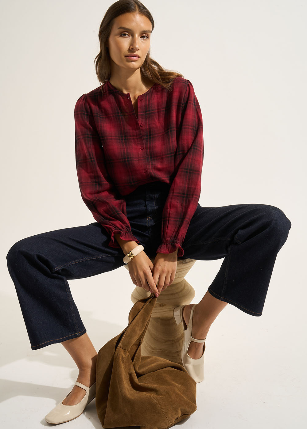 Loose tartan shirt with dropped shoulders - Sud Express - 6 - Sud Express