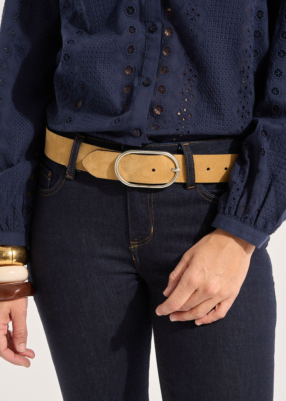 CHRISTINE Leather belt with oval buckle - 3 - Sud Express - Sud Express
