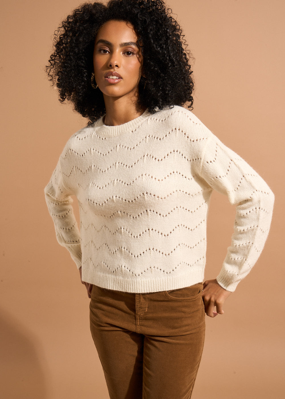 MATCHA Round neck jumper with openwork stitching - 1 - Sud Express - Sud Express