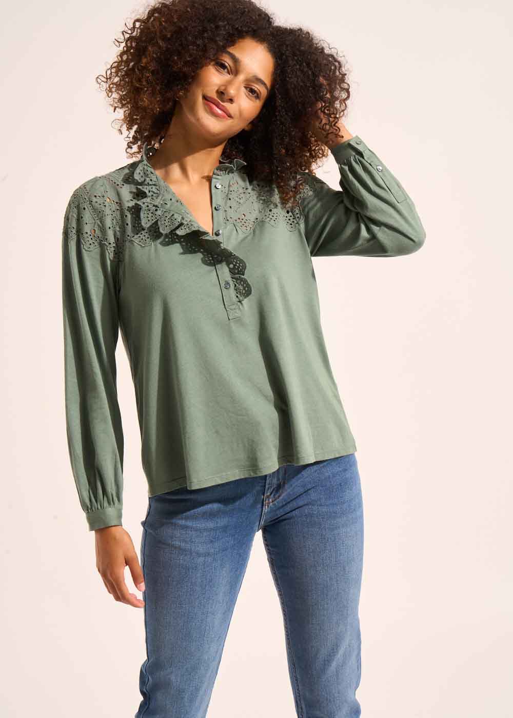 TASHIA Jersey top with embroidered details - 1 - Sud Express - Sud Express