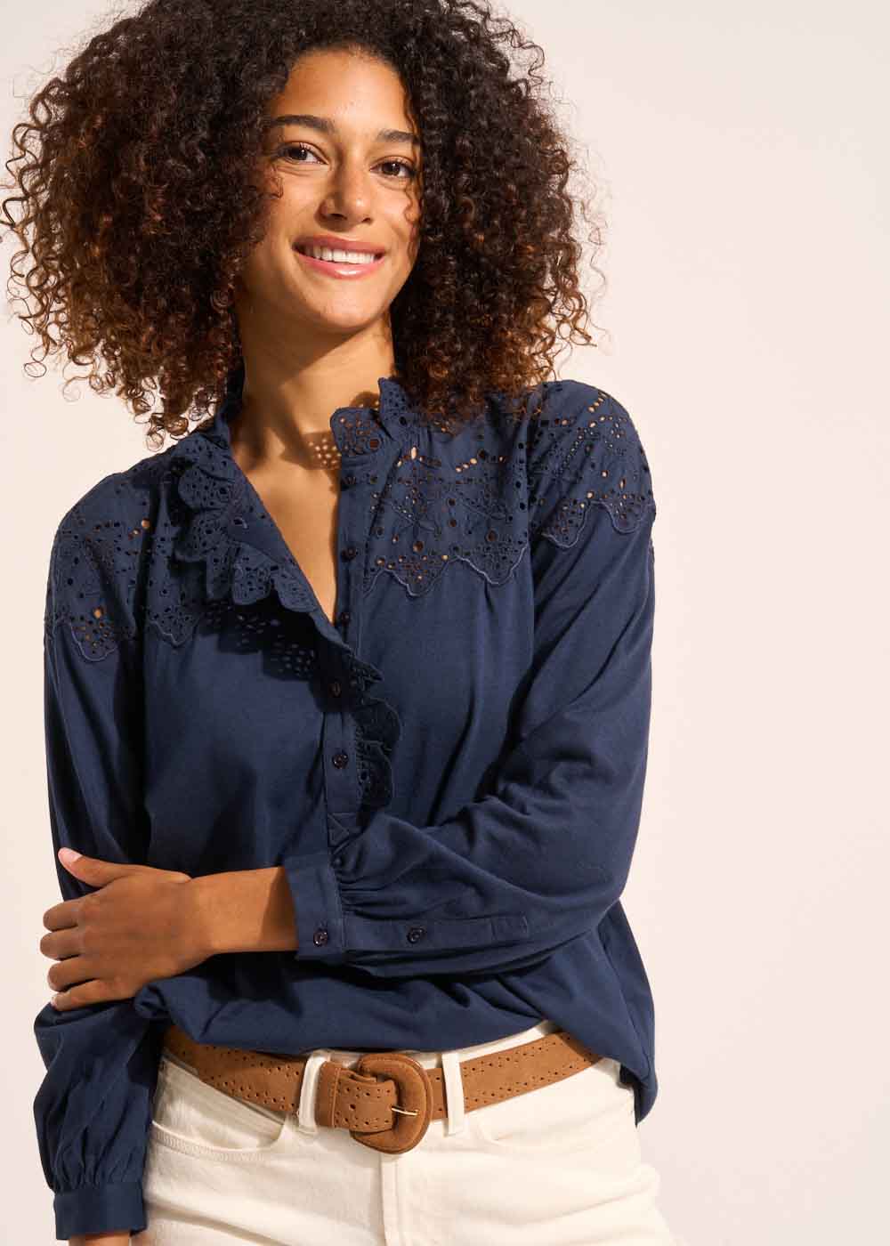 TASHIA Jersey top with embroidered details - 1 - Sud Express - Sud Express