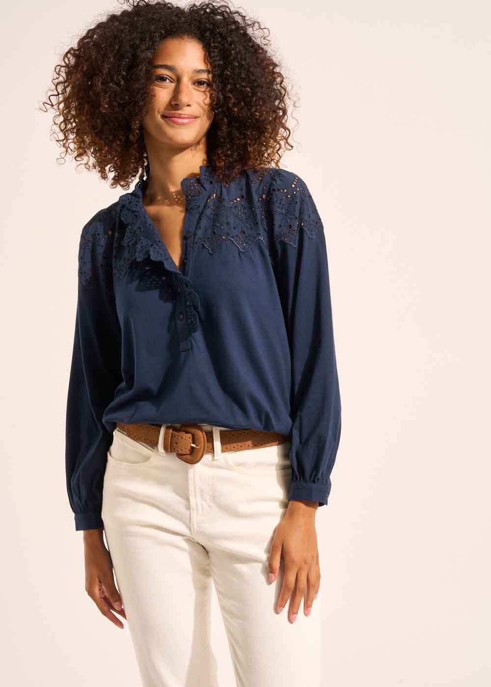 TASHIA Jersey top with embroidered details - 4 - Sud Express - Sud Express