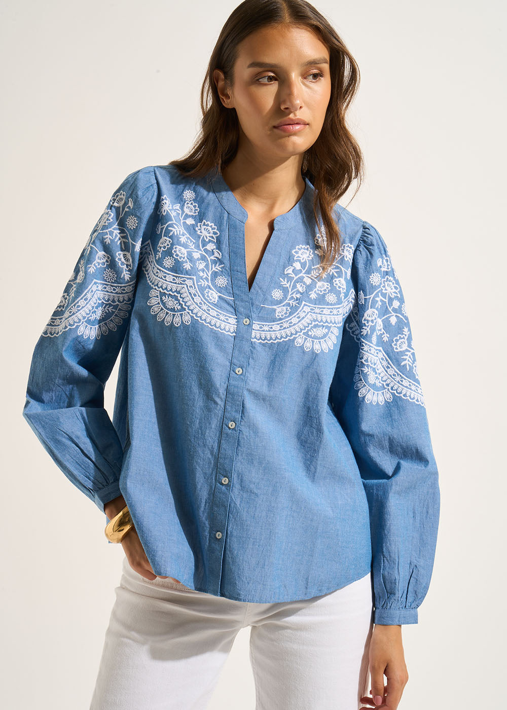 CALENIE Chemise en chambray brodée - 1 - Sud Express - Sud Express