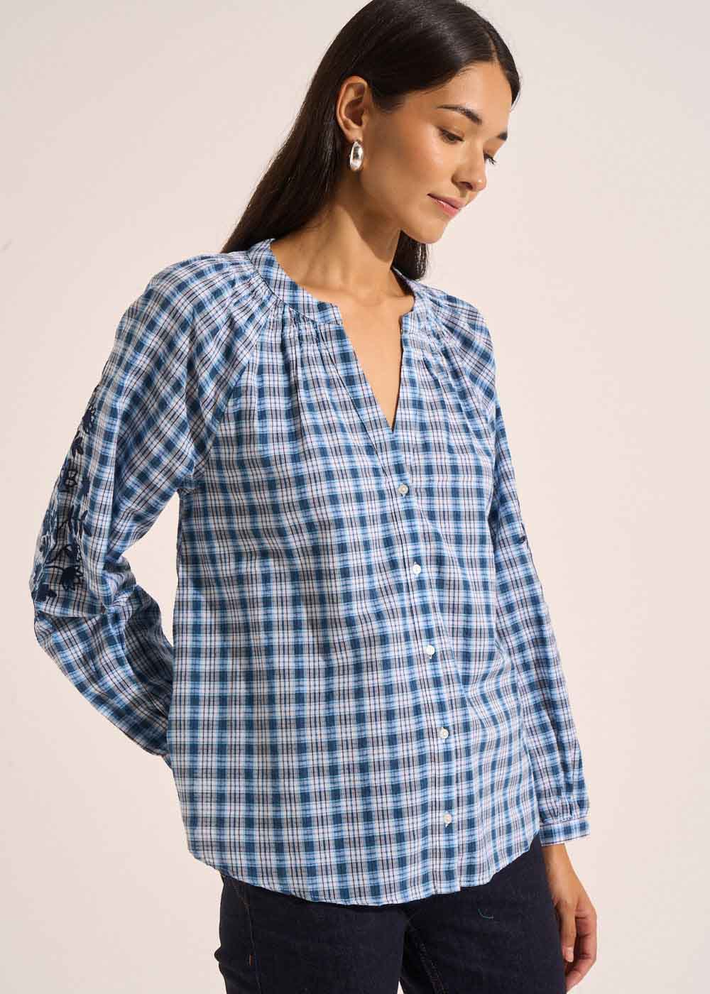 COLIVIE Embroidered check blouse  - 1 - Sud Express - Sud Express