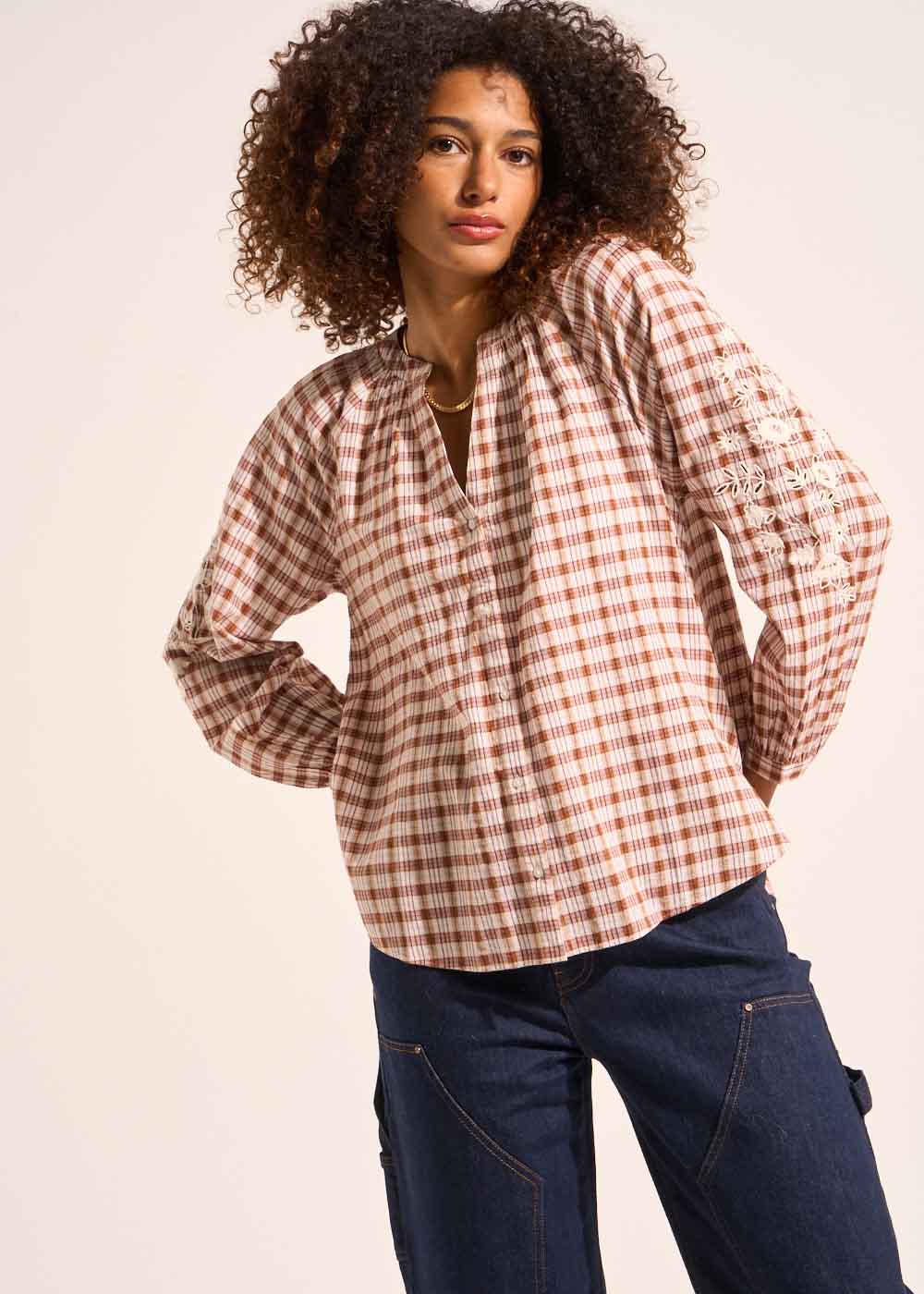 COLIVIE Embroidered check blouse  - 1 - Sud Express - Sud Express
