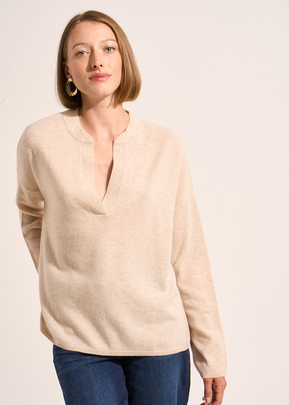 MAMALIOU Loose-fitting cashmere jumper with a Tunisian collar - 1 - Sud Express - Sud Express