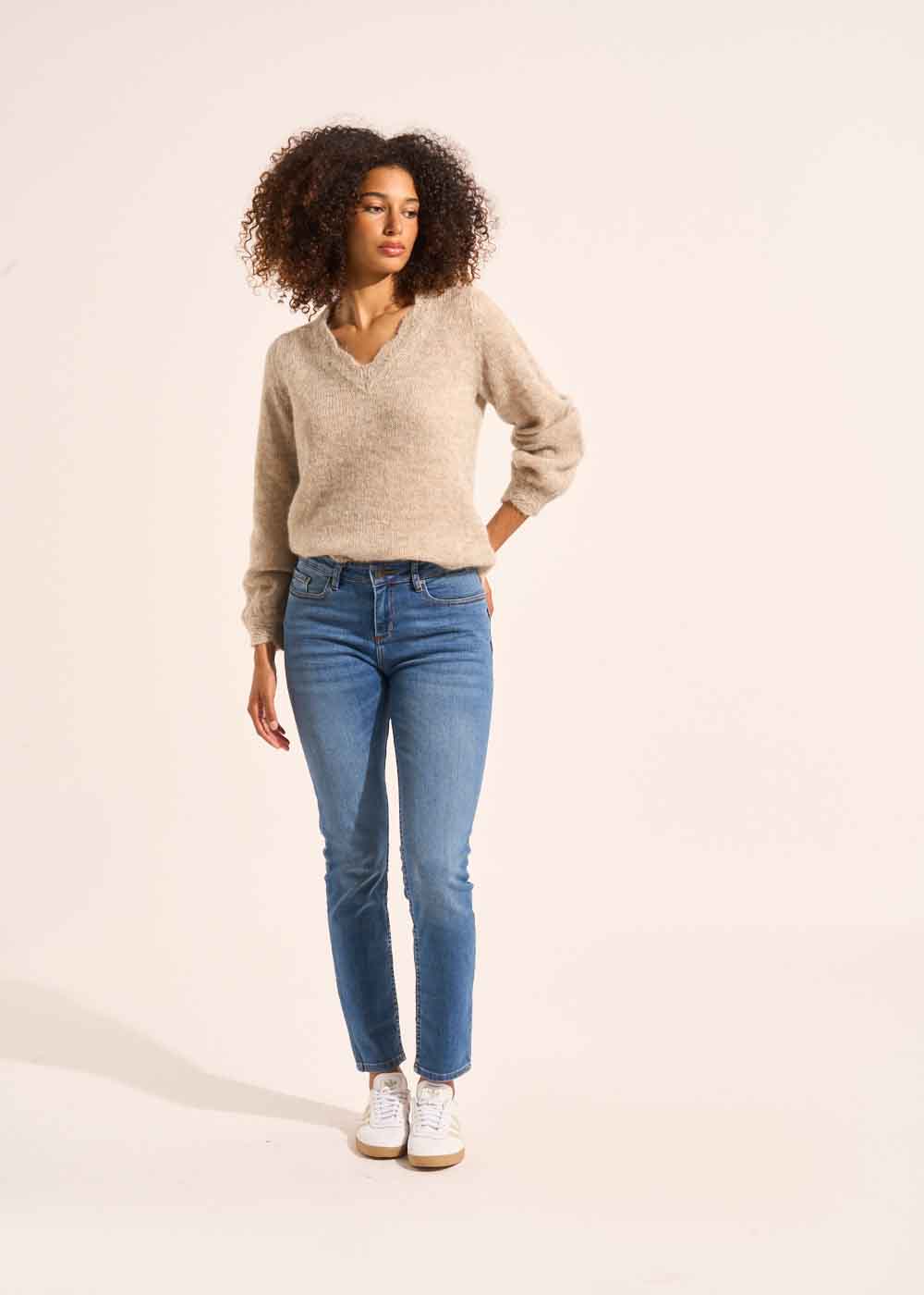 STELLA MEDIUM STONE Five-pocket slim jeans - 1 - Sud Express - Sud Express