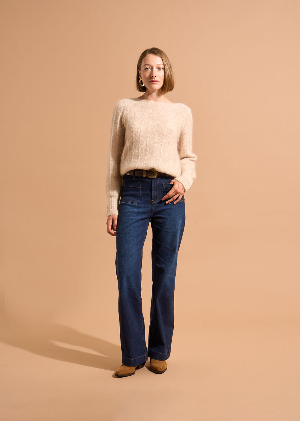 STACY  Wide-leg jeans with cuffs and high waist - 1 - Sud Express - Sud Express