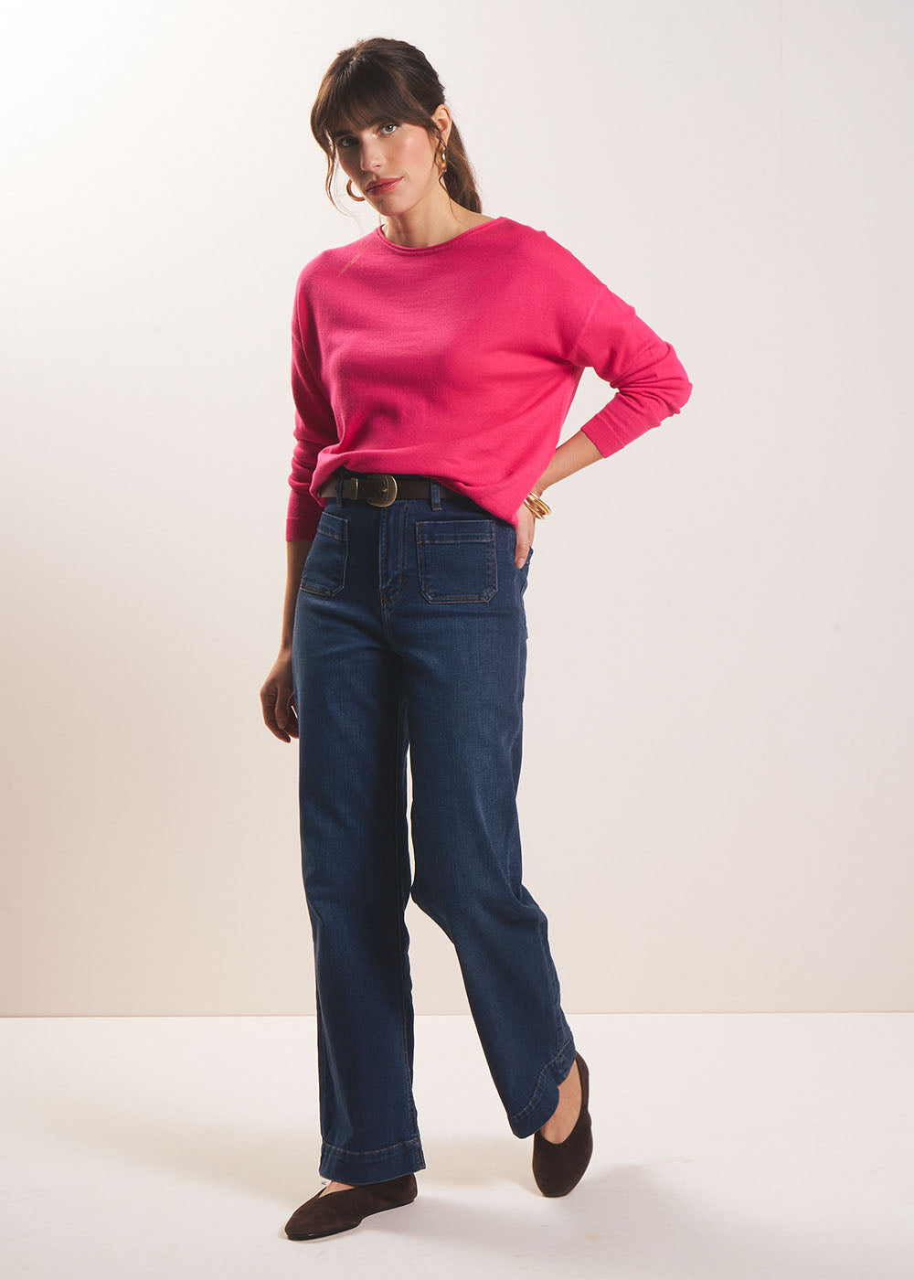 STACY  Wide-leg jeans with cuffs and high waist - 1 - Sud Express - Sud Express