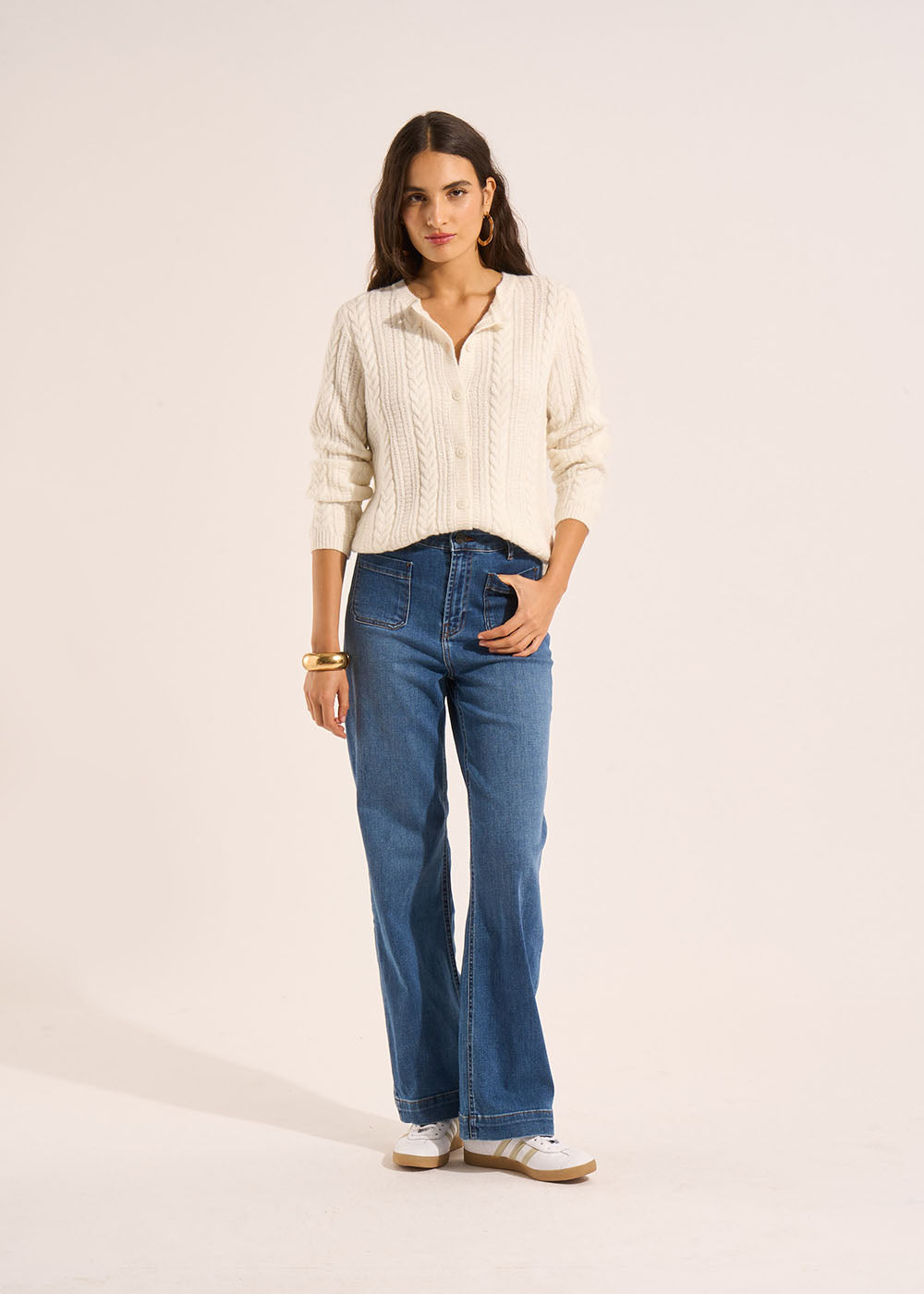 STACY MEDIUM STONE Wide-leg jeans with cuffs and high waist - 1 - Sud Express - Sud Express