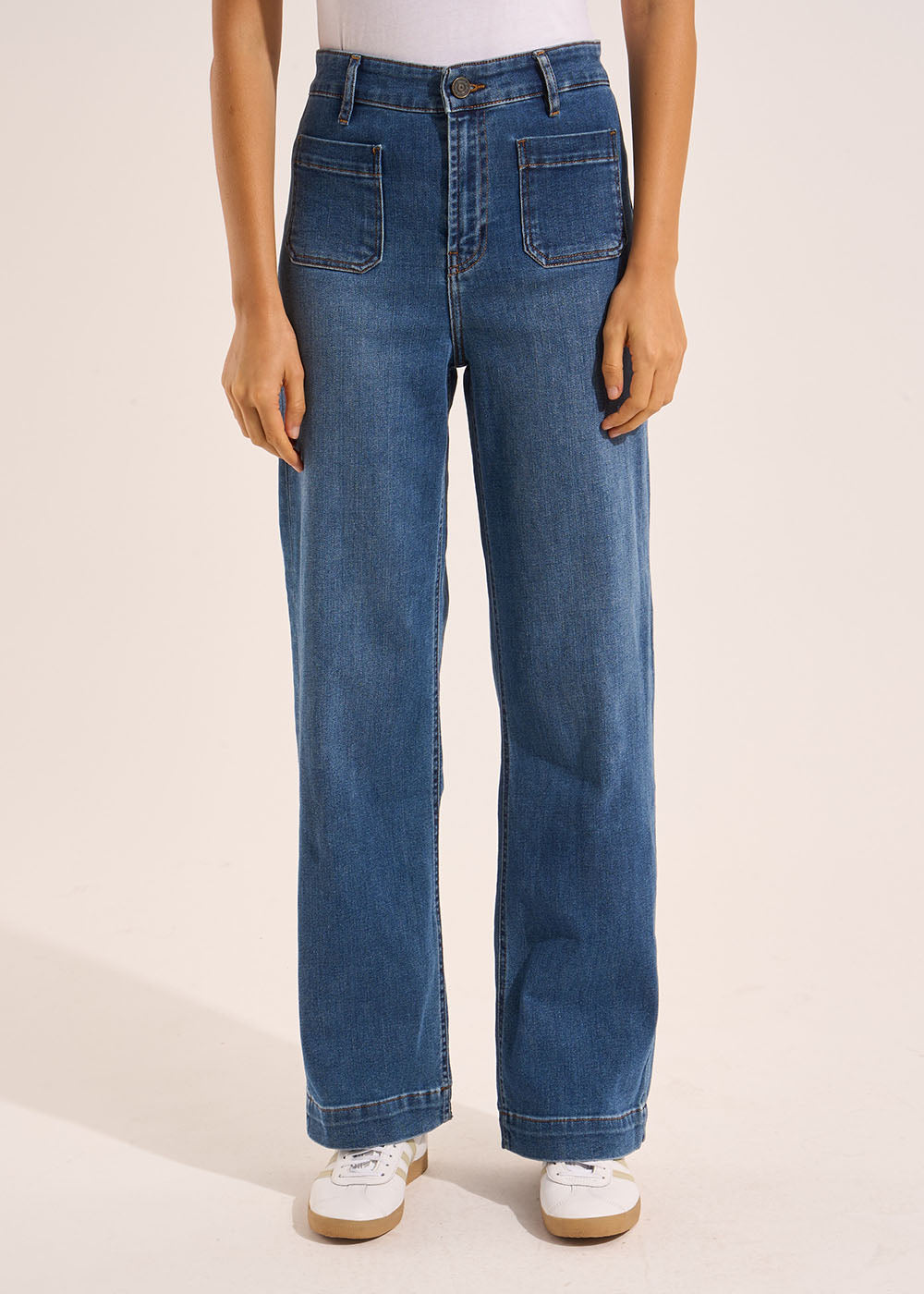 STACY MEDIUM STONE Wide-leg jeans with cuffs and high waist - 2 - Sud Express - Sud Express