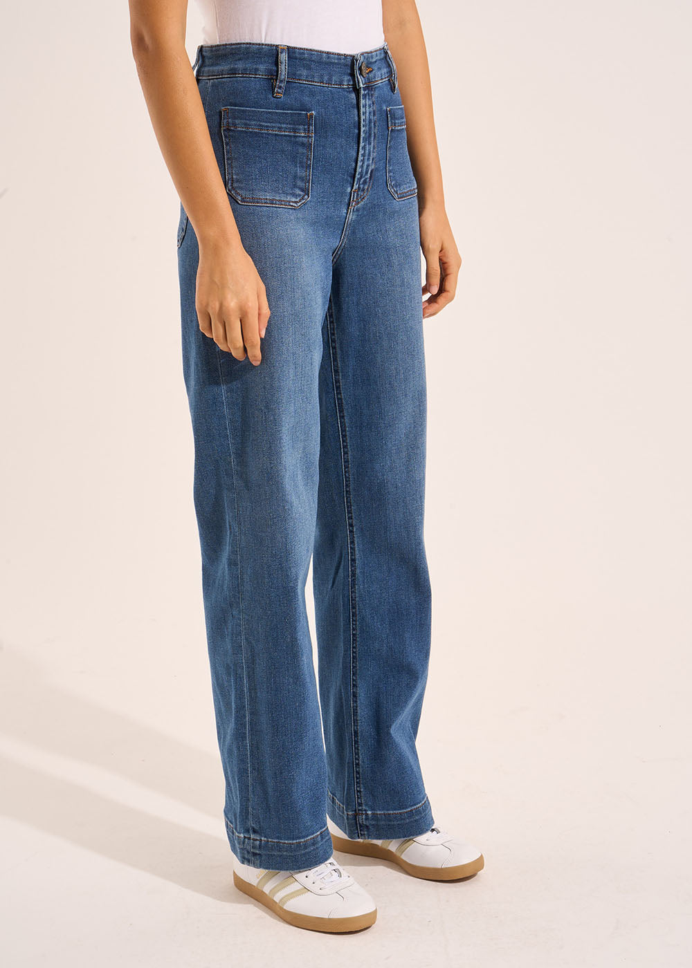 STACY MEDIUM STONE Wide-leg jeans with cuffs and high waist - 4 - Sud Express - Sud Express