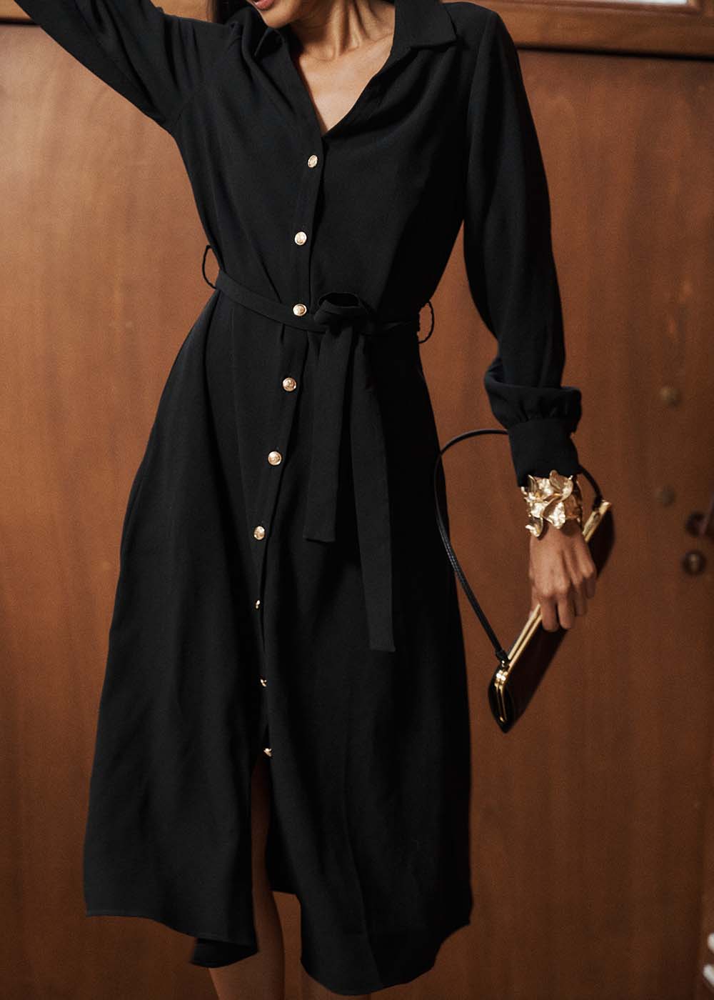 RIMERIA Tie waist maxi dress with long sleeves - 4 - Sud Express - Sud Express