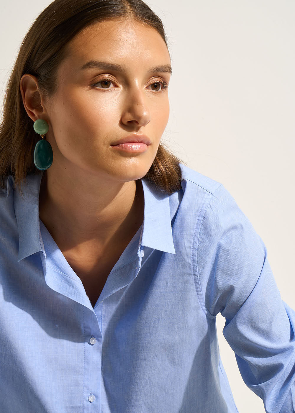 CORLYNA Straight-cut shirt with long cotton sleeves - 2 - Sud Express - Sud Express