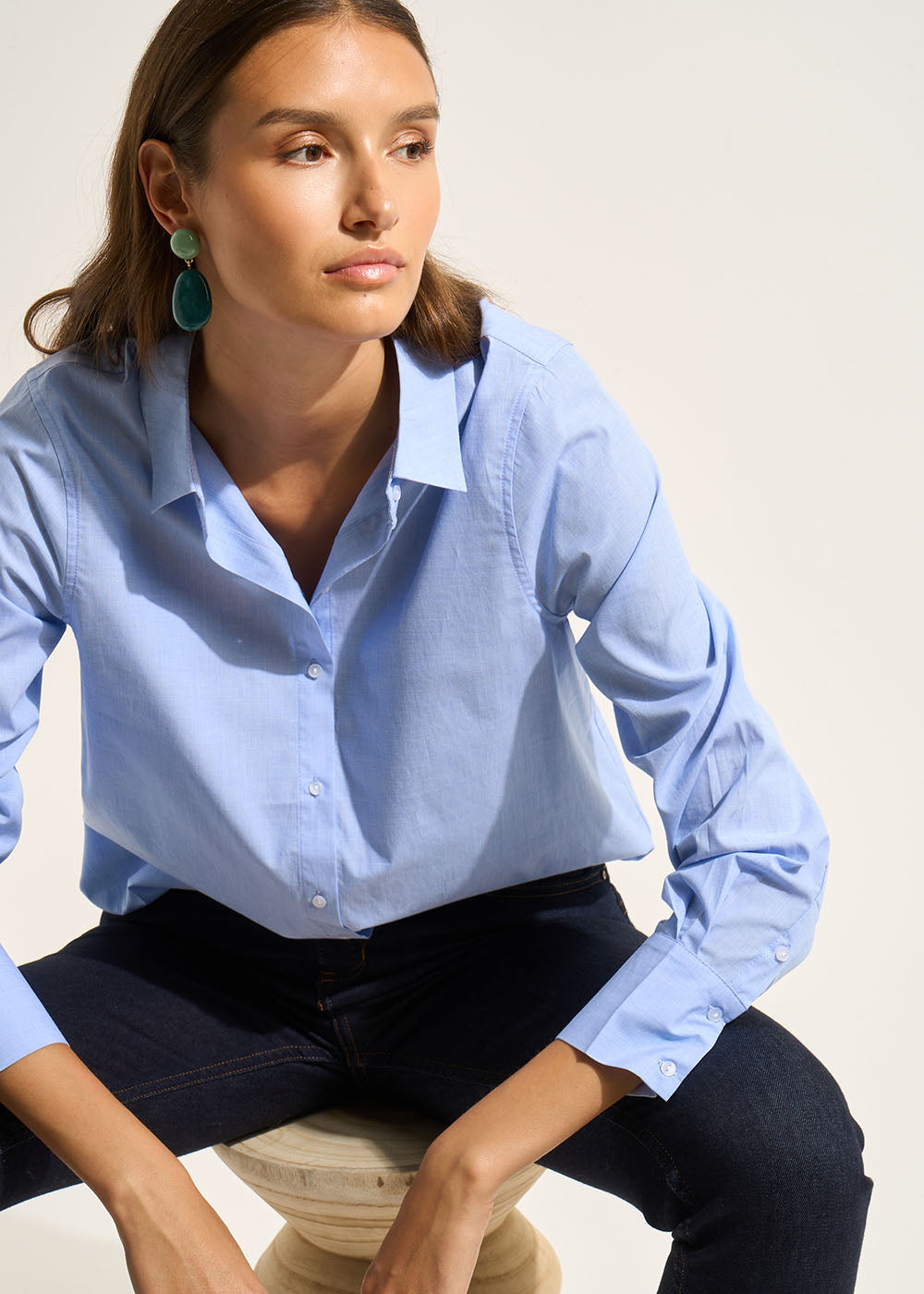 CORLYNA Straight-cut shirt with long cotton sleeves - 4 - Sud Express - Sud Express