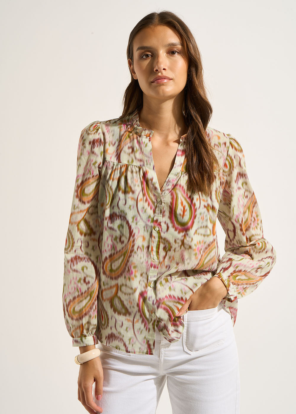 TELEA Printed cotton V-neck blouse - 1 - Sud Express - Sud Express