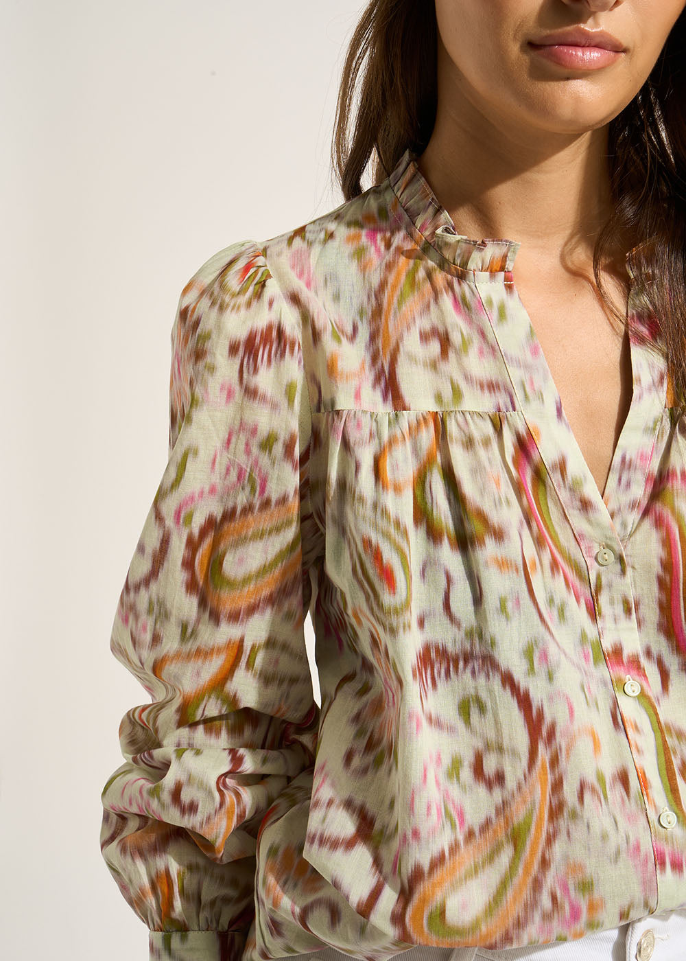 TELEA Printed cotton V-neck blouse - 2 - Sud Express - Sud Express