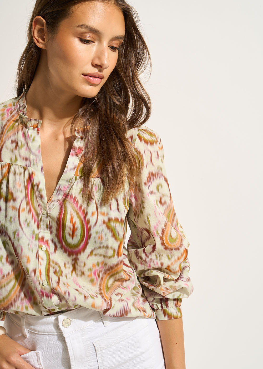 TELEA Printed cotton V-neck blouse - 4 - Sud Express - Sud Express